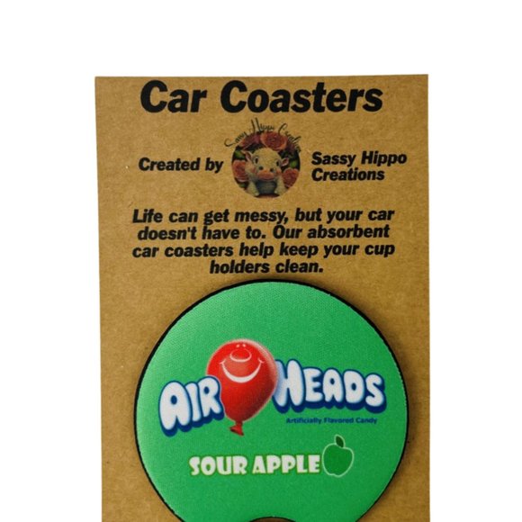 Car Coasters Air Heads Sour Apple Candy Snack Junk Food Set of 2 Neoprene Absorb - Picture 7 of 9